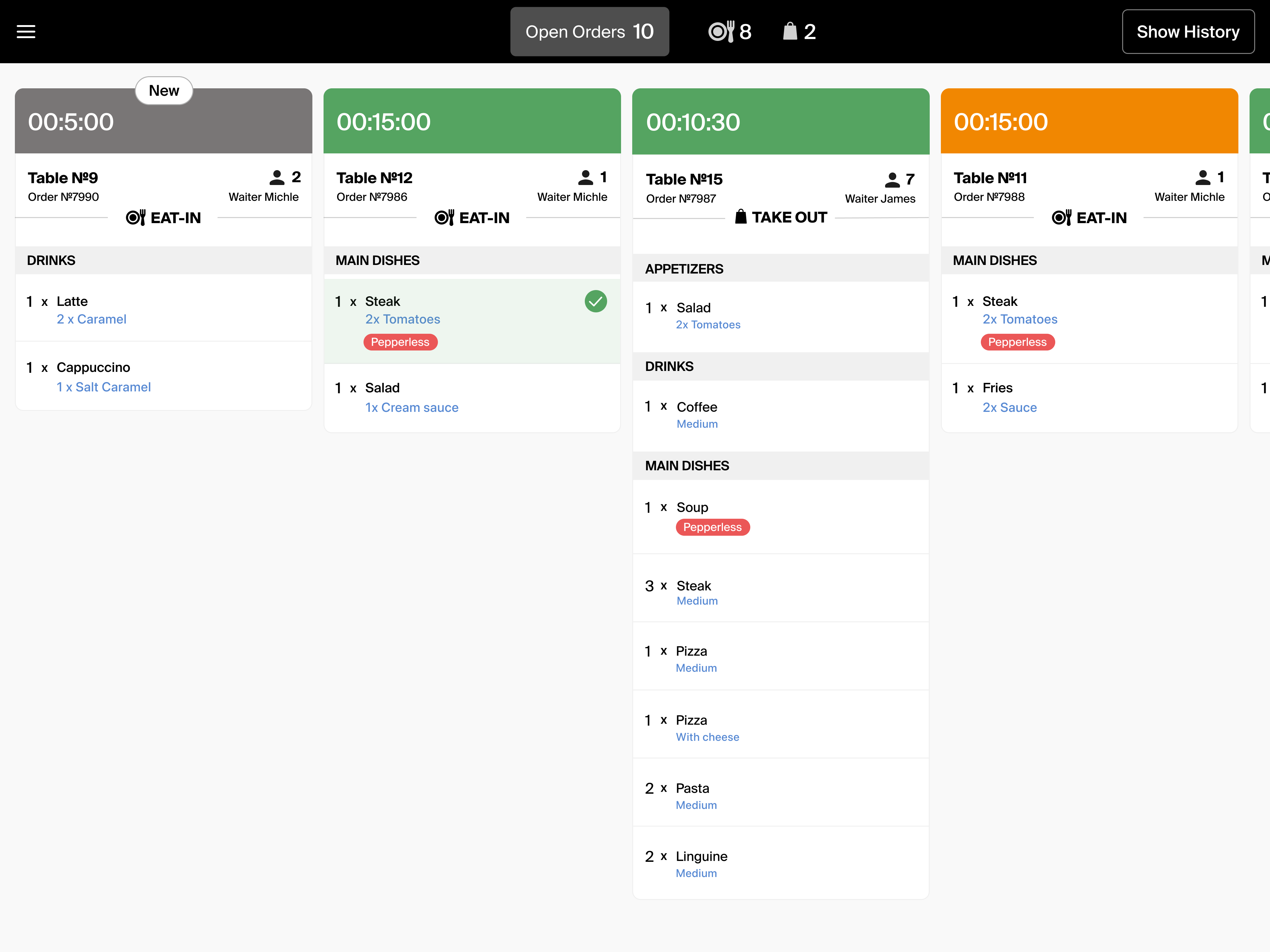 Expeditor screen — item marked done